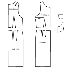 Diagram of Pinafore Dress sewing pattern pieces. Online download PDF Sewing Pattern