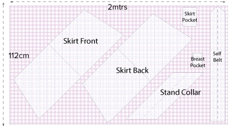 Diagram showing the cutting out layout for the Extras Sewing Pattern. An online download PDF sewing Pattern.  An Angela Kane design.