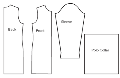 Diagram of the pattern pieces of the  Sewing Pattern for the Polo Neck Jersey Knit Dress, Download Online PDF Sewing Pattern 729