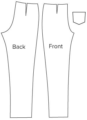 Diagram of pattern pieces of Slim Cut Trousers Sewing Pattern. Download Online PDF Sewing Pattern 921. An Angela Kane design.