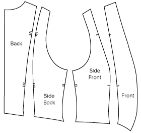 Technical drawing of Waistcoat Sewing Pattern. PDF Sewing Pattern 836