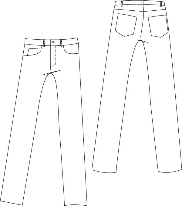 Selvedge Jeans Sewing Pattern technical drawing