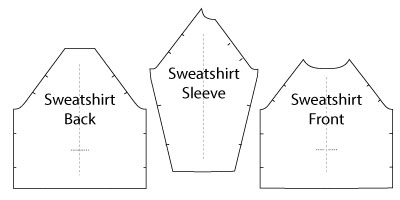 Sewing Pattern Pieces, Raglan Sleeved Sweatshirt in knit jersey