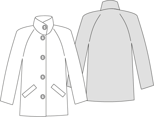 Raglan Sleeve Jacket PDF Sewing Pattern by Angela Kane, technical drawing