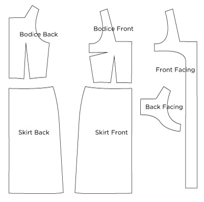 Diagram of the Sewing Pattern Pieces for the Sundres, On Line downloadable PDF Sewing Pattern 783