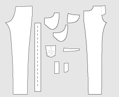 Drawing of Sewing Pattern Pieces for the Jeans PDF Sewing Pattern 948