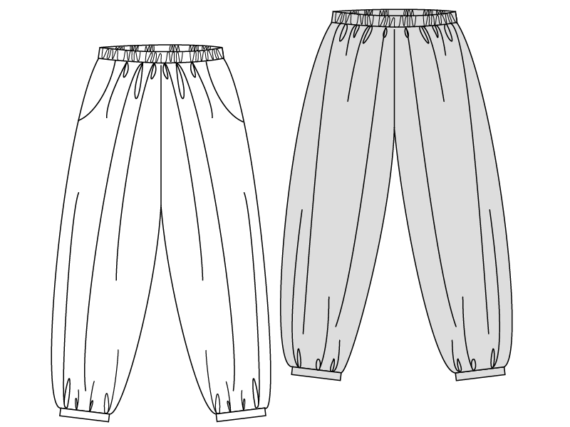 Harem Pants sewing pattern. This is the technical drawing for showing the details. My members can download the pattern otherwise it can be purchased as a one off