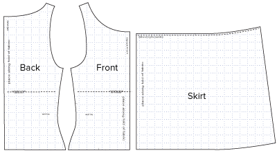 Diagram of cutting out layout for RaRa dress sewing pattern. PDF Sewing Pattern 785